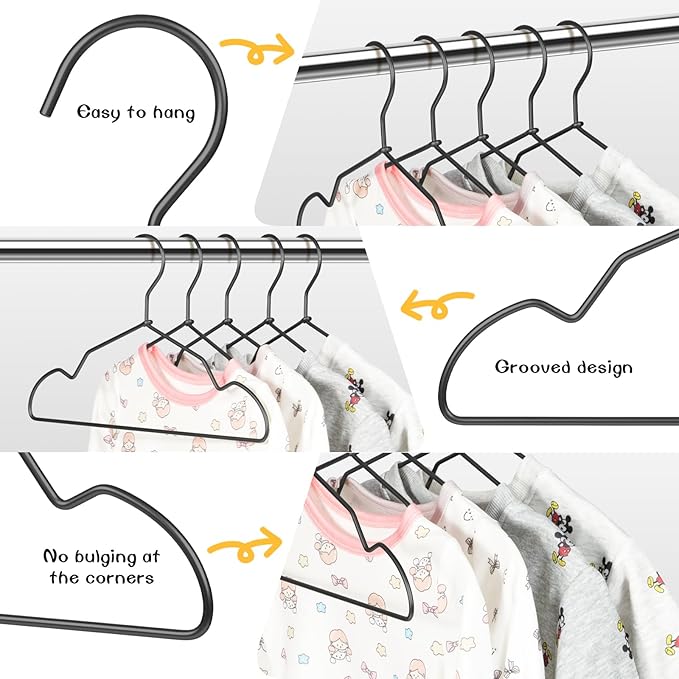 VWV Black Aluminum Hangers, 20 Pack Baby Hangers?12.6 Inch Children Baby Hanger, Sturdy Metal Children Clothes Hangers for Wardrobe, Space-Saving Toddler Hanger