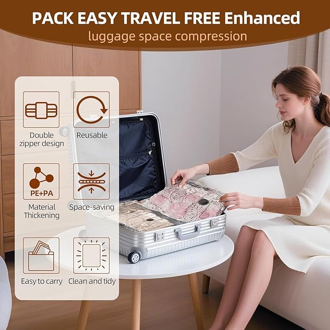 Travel Vacuum Storage Bags with Rechargeable USB Pump, 9 Pack Carry-On Size Compression Packing Bags for Luggage and Suitcase, Space Saver for Clothes and Clothing Travel