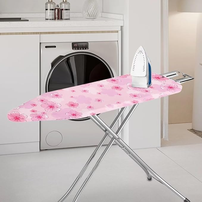 Flashideas Pink Flower Ironing Board Cover with Elastic Edge Non Stick Scorch Stain Resistant Cover Heavy Duty Iron Pad Covers Standard Boards with Hook and Loop Fastener Strap