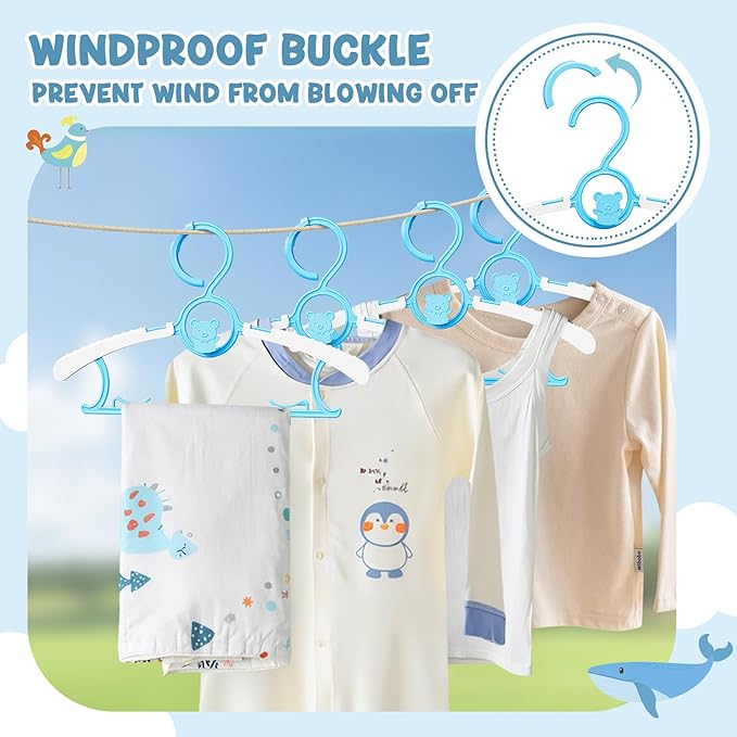 30 Pack Kids Hangers for Nursery Closet, Adjustable Non-Slip Toddler Baby Hangers with Windproof Buckle, 11-14" Infant Child Plastic Clothes Pant Hanger for Boys Girls Newborn Adult, Blue