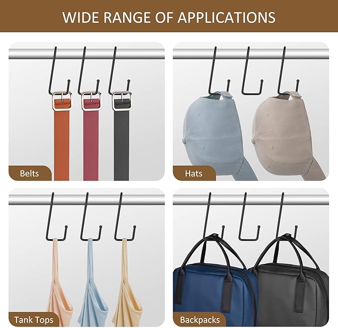 ZEDODIER 15 Pack Purse Hanger Closet, Bag Organizer Purse Hooks for Closet, Keeping Purses Visible and in Good Condition, Metal Hanging Backpack Holder Rack, Black
