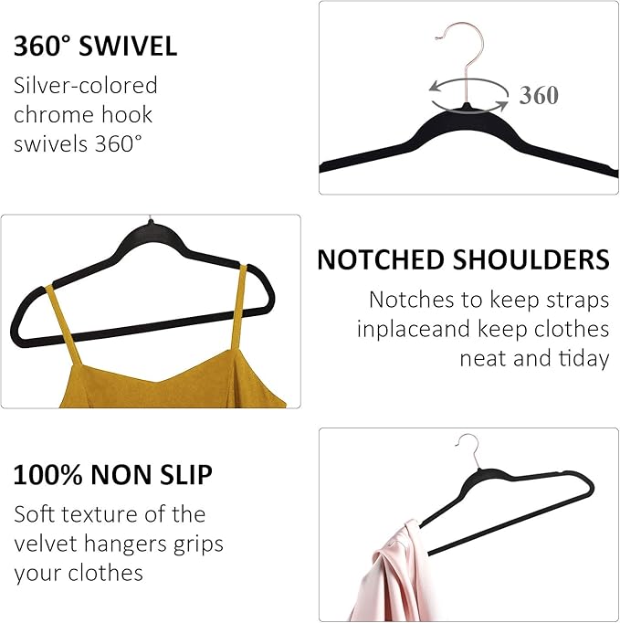 VECELO Premium Velvet Clothes Hangers Suit Heavy Duty (100 Pack)-Non Slip & Space-Saving with 12 Finger Clips & 2Tie Rack Excellent for Men and Women,Black