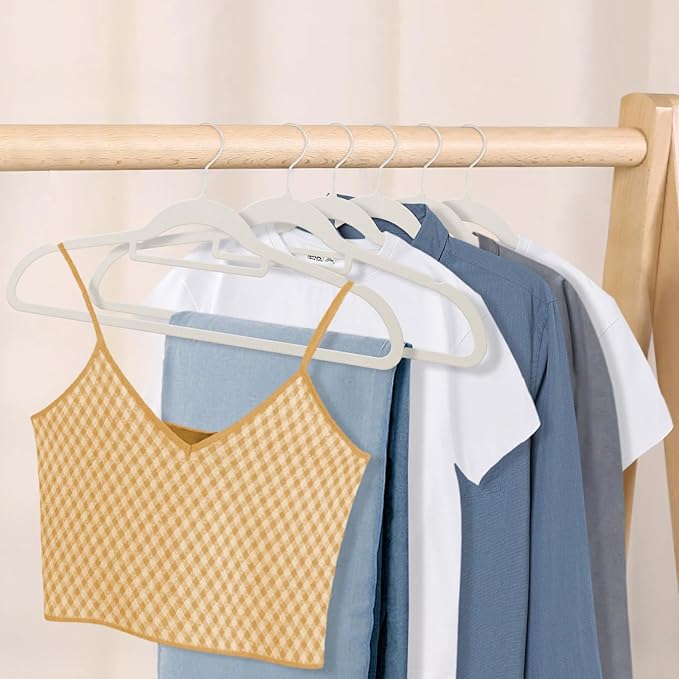 White Velvet Clothes Hangers 30 Pack - Non Slip Hangers, Ultra Slim Hangers, Space Saving Swivel White Hook, Suit, Top, Tie, Shirt, Skirt & Pant Felt Hangers, White Hangers