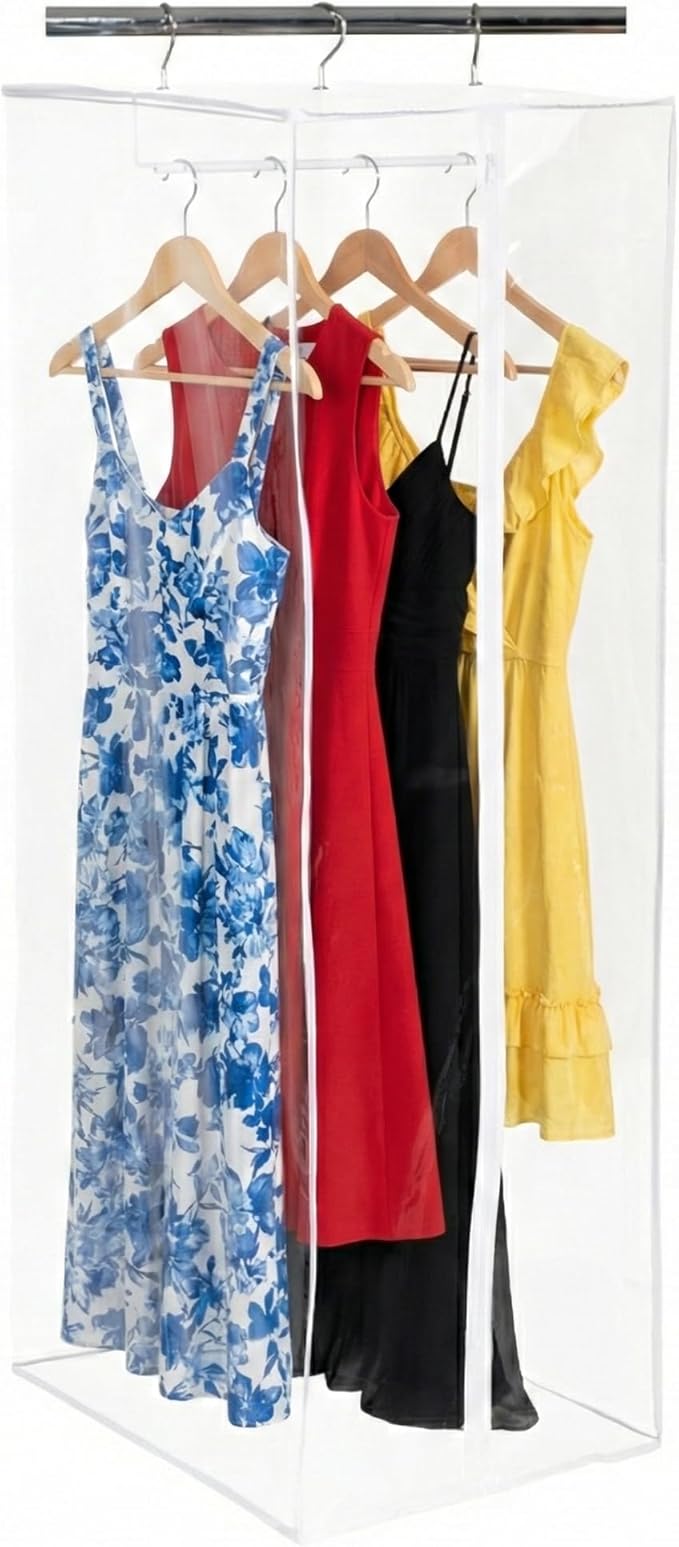 Garment Bag - Clear Hanging Closet Organizer - Durable Zippered Cover with Rod Protects Dresses, Suits, and Jackets from Dust and Moist- Top Metal Frame to Keep All Your Stuff in Shape- 60" x 20" x 15