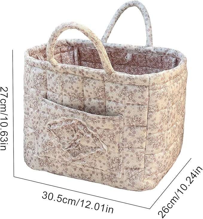 Quilted Fabric Basket Car Storage Basket Boho Floral Laundry Hamper for Nursery Bedroom & Living Room | Organize Clothes Toys