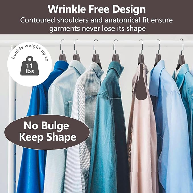 DEDU Suit Hangers for Men 40 Pack, Extra Wide Suit Hanger Non Slip Width 17.7", Thick Plastic Coat Hangers Brown with Metal Hook