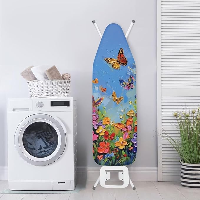 Oil Painting Floral Ironing Board Cover and Pad, Heat Reflective and Stain Resistant, 15x54 Thick Heavy Duty Butterfly Iron Board Replacement Cover