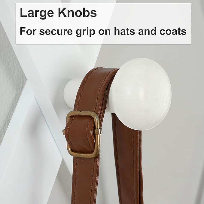 Dseap Expandable Coat Rack (Larger Version) - 24” High, Anti-Slip, Ultra Heavy Duty Wooden Accordian Wall Hanger with 10 Study Peg Hooks for Clothing Hats Jackets Bags, White
