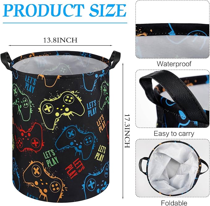 Zhehao 2 Pcs Gamer Laundry Basket Boys Kids Laundry Hamper Gamer Room Decor Gaming Storage Basket Hamper Clothes Organizer Nursery Toy Storage Bin for Easter Gifts Bedroom Bathroom Decoration(Stylish)