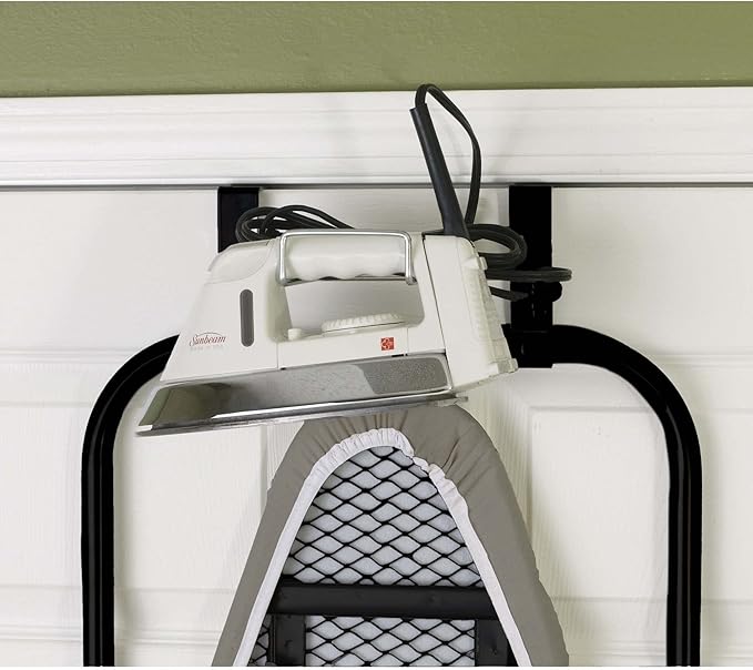 Household Essentials Over The Door Ironing Board, Self-Closing, Slim and Compact, Perfect for Small Spaces, Includes Padded Board Cover, Matte Black