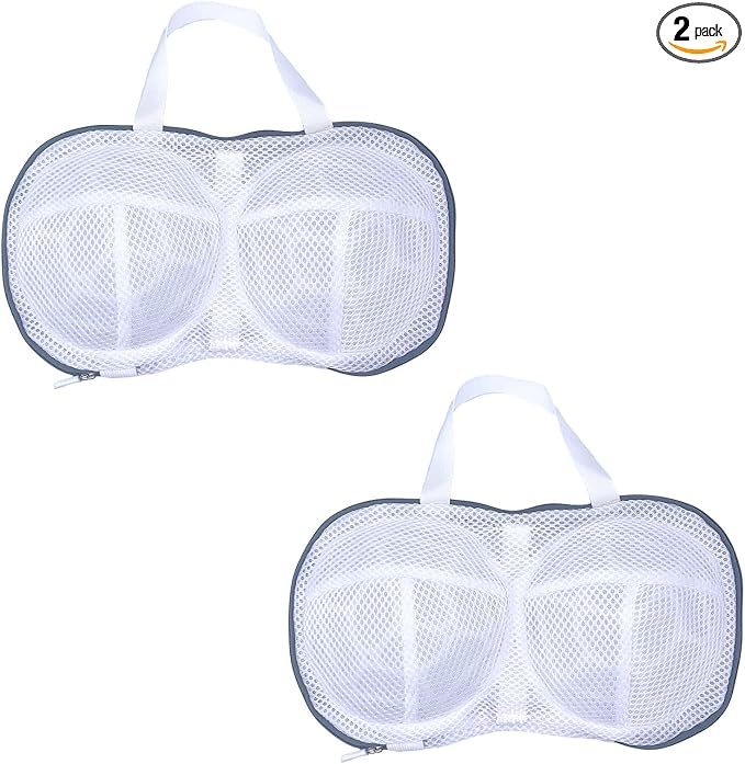 2PCS Bra Washing Bags for Laundry with Upgraded Large 3D Bracket Mesh, Lingerie Brassiere Wash Bags for Washing Machine, Underwear Storage Bag, Bra Organizer (Grey, A to C cup)