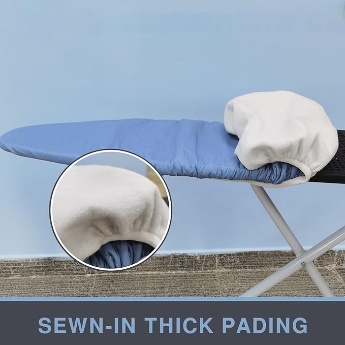 Ironing Board Cover and Pad 18x49, Extra Wide, Thick Padding, Elastic Edge, Silicone Coated, Resist Scorching, Heavy Duty Iron Board Covers (Silicone Coating-Blue, 18" x 49")