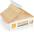 HOUSE DAY Slim Wooden Hangers 20 Pack, Solid Wood Hanger with Non Slip Shoulder Notches & Pant Bar, Smooth Finish Wood Clothes Hangers for Shirts, Suits, Jackets, Natural