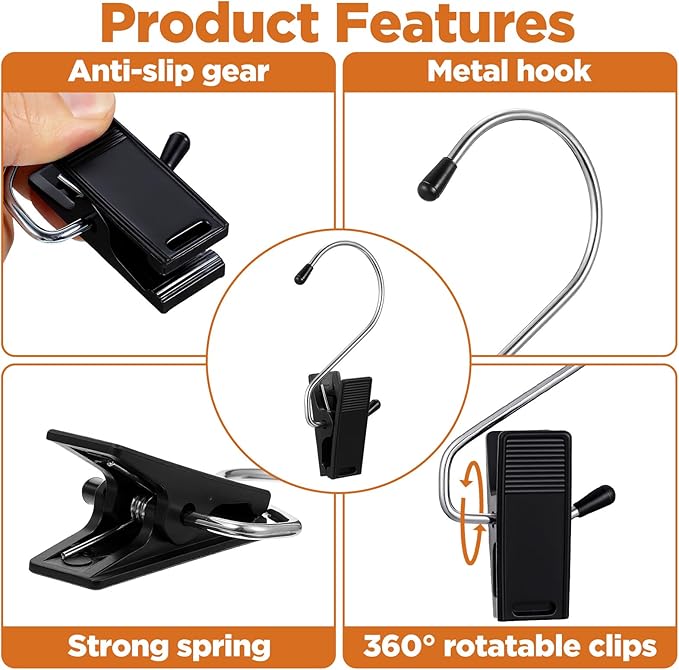 50 Pcs Heavy Duty Boot Hanger Clips, Multi-Function Laundry Hanging Hooks for Pants, Socks, Towels, Hats, Boots, Closet Organizer, Black