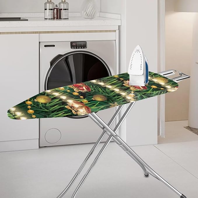 Christmas Lights Bells Scratches-Proof Cover Fits Standard Size Ironing Boards Heat Reflective Anti-Dirty Ironing Board Cover with 3 Hooks and Loops for 15 x 54 Boards Decor