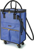Reusable Grocery Bag on Wheels, Foldable Rolling Duffle Bag, Carry on Luggage Bag with Handle and Zipper Cover for Travel, Lightweight Rolling Tote Shopping Carts (Matte-Navy Blue, Small_41L)