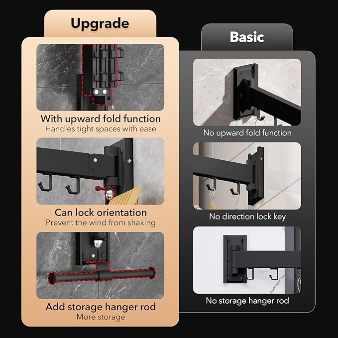 Wall Mounted Clothes Hanger,Clothes Drying Rack,Laundry Drying Rack,Drying Rack Clothing,Laundry Hanger Rack,Retractable Dryer Racks,Collapsible, Aluminum,can be Fold Upward & Left & Right