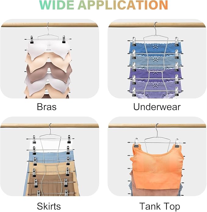 Pants Hangers,Space Saving one Pack Metal 6 Tier with Clips Holds 12 Skirts/Pants/Jeans/Shorts, w/360°Rotating Hook, Skirt Hangers Space Saving Closet Organizers and Storage (2PCS)