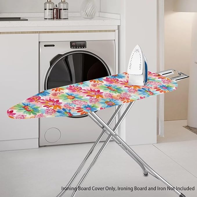 Paisley Floral Standard Ironing Board Cover Heat Reflective Ironing Mat for Table Top Non-Slip Ironing Board Covers Home Decor