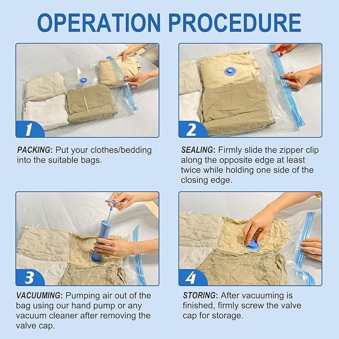 Vacuum Storage Bags with Hand Pump, Plastic Packaging Bags, 80% Space Saver Vacuum Seal Bags for Clothing, Travel Lugggage, Blankets, Comforters, 20 Combo