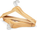 Wooden Clothes Hangers 10 Pack, Natural Wood Coat Hangers, Non-Slip Shoulder Grooves & Notches, 360° Swivel Chrome Hook, Space-Saving for Suits & Jackets, Closet Organizer - Hodge Home Essentials
