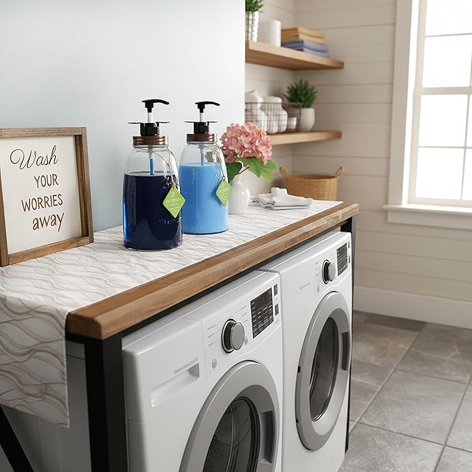 Glass Laundry Detergent Container - Besuerte Large Capacity Liquid Laundry Detergent Dispenser with Refillable & Reusable 2x50oz Mason Jars and Save Effort Pump Aid Handle, Bronze Cap