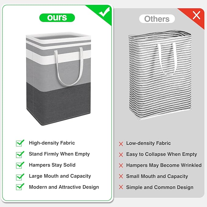 TINGHONG 2-Pack Large Collapsible Laundry Baskets - 75L Freestanding Waterproof Hampers with Reinforced Handles for Clothes, Toys, and More - Ideal for Dorms and Family Use (Gradient Grey)