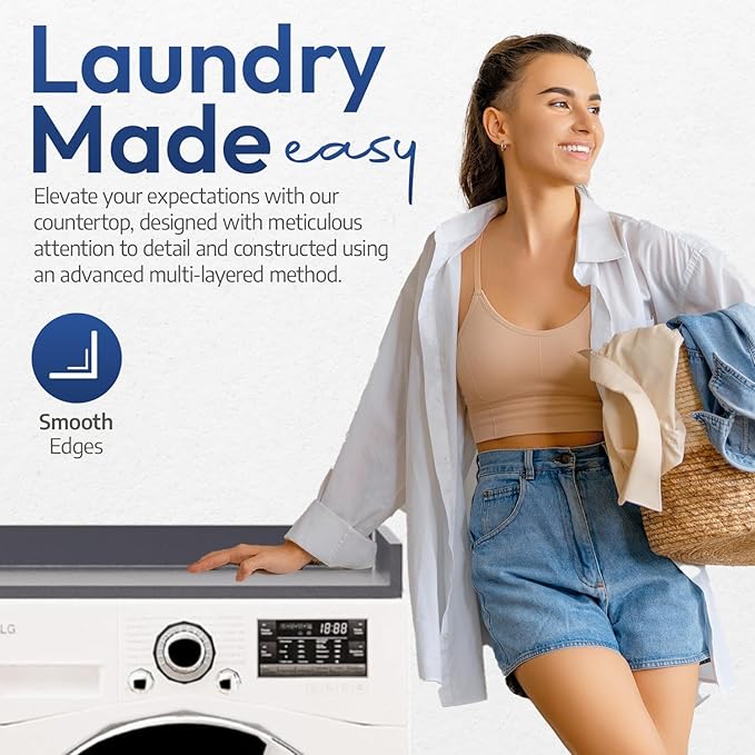 OfficeSimpli Washer Dryer Countertop, Made in USA, Non-Slip Pads, Laundry Room Wood Topper, Washer Dryer Cover for Top, Laundry Countertop, Laminate Finish (Slate Grey, Large (30" x 58"))