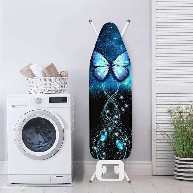 Flashideas Blue Butterfly Print Ironing Board Cover with Elastic Edge Table Top Floral Print Ironing Board Cover Resist Scorching Iron Board Protector Thick Iron Pads for Ironing Board