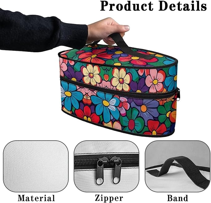 Hippie Flower Iron Portable Storage Bag Fits Traveling Outing Colorful Easy to Clean Iron Storage Case Protective Carrying Bag with Zipper Handle
