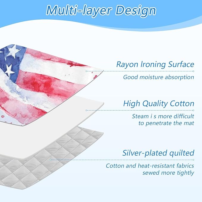 Ironing Mat &Pad Magnetic Heat Resistant Pads Portable Travel Ironing Blanket Ironing Board Covers 27.6x47.2Inches Watercolor American Flag Red22