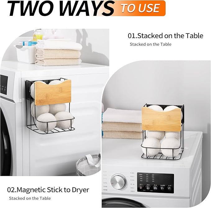 Magnetic Rolling Dryer Ball Holder for Laundry Room Organization and Storage - Automatic Dryer Ball Dispenser Chute Container (No Balls)