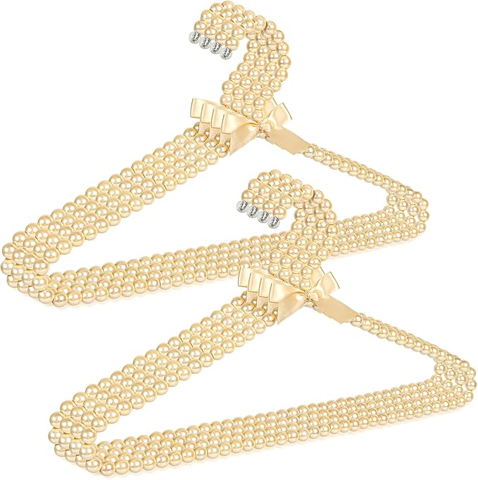 Concepts Premium Heavy Duty Pearl Hangers with Ribbon Trim for Wedding and Engagement Gowns - Slim Design Also Can Be Used for Suits and Shirts (Champagne 8 Pack)