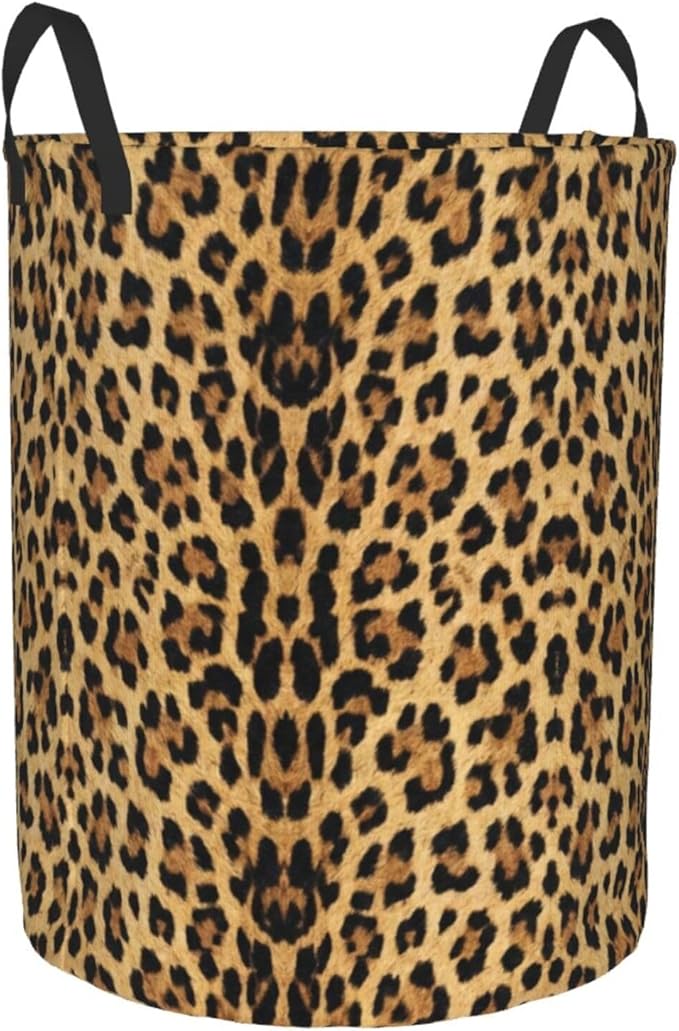 Brown Leopard Print Round Laundry Hamper Animal Cheetah Storage Basket Toys Clothes Organizer Bin For Home Bathroom Bedroom Dorm Nursery, 62l
