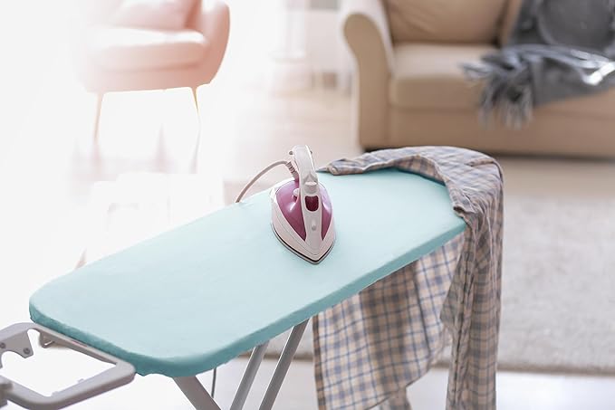 Encasa XO Ironing Board Cover and Pad 49"x18" - 4mm Felt Wide Iron Board Cover with Padding - Heat Resistant, Stain-Safe Dye, Non Slip Elastic Bungee Cord Tightening Iron Table Cover Ice Blue