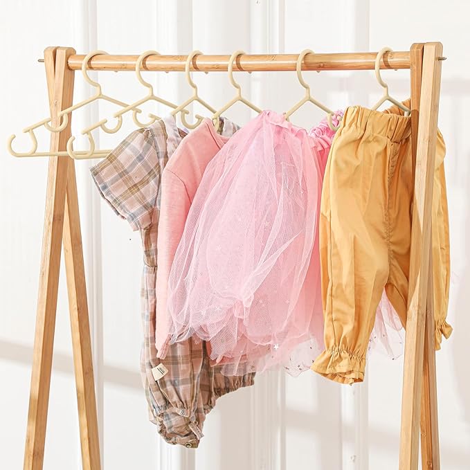 Hsei 60 Pack Pastel Color Kids Nursery Hangers Plastic Baby Hangers Heavy Duty Toddler Hanger for Pants, Coat, Skirts, Closet, Nursery Decor(Beige Color)