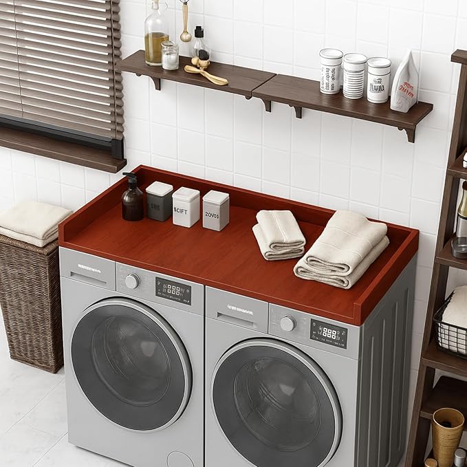 OfficeSimpli Washer Dryer Countertop, Made in USA, Non-Slip Pads, Laundry Room Wood Topper, Washer Dryer Cover for Top, Laundry Countertop, Laminate Finish (Mahogany, Large (30" x 58"))