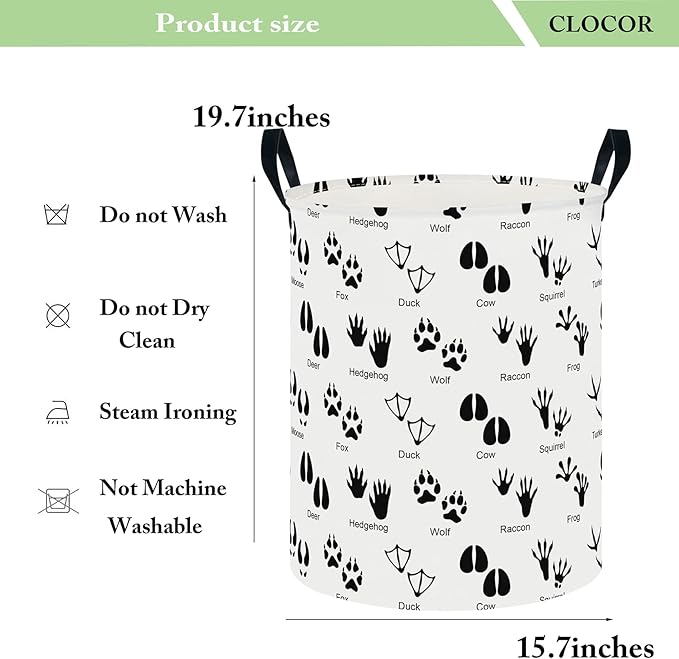 CLOCOR Large Laundry Basket,Waterproof Nursery Hamper,Collapsible Fabric Storage Container,Room Decor,Gift Basket（Animal Paw