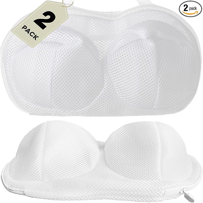 Large Bra Laundry Bags for Washing Machine, Fits All Cups Anti Deformation Bra Washing Bag, Lingerie Bags for Washing Delicates (2 Pack White)