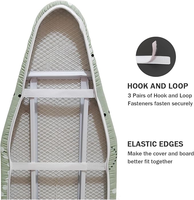Ironing Board Cover and Pad Standard Size 15" x 54",3 Pairs of Hook and Loop Fastener Straps,Elastic Edges,Cotton Iron Board Cover with Scorch Resistant Thick Padding(Geometric Circle)