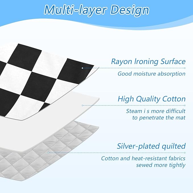 Portable Ironing Mat for Table Top Iron Pad Heat Resistant Blanket Portable Travel Ironing Board Covers Tabletop Sewing Pressing Quilting Large 27.6x47.2Inches Checkered Black and White