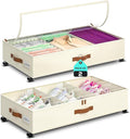 Underbed Storage with Wheels, 2 Pack (36L Each)| Low Profile Storage Organizer with Clear Window, Double Zipper & 360° Locking Wheels – Rolling Metal Drawer for Clothes, Shoes, & More (Beige)
