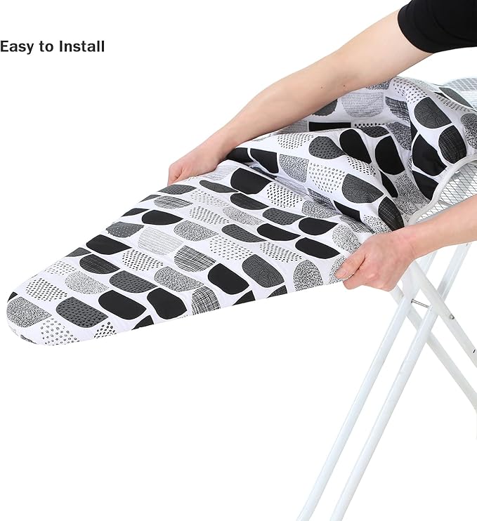 Ironing Board Cover and Pad Standard Size 15" x 54",3 Pairs of Hook and Loop Fastener Straps,Elastic Edges,Cotton Iron Board Cover with Scorch Resistant Thick Padding(Semi-Circle)