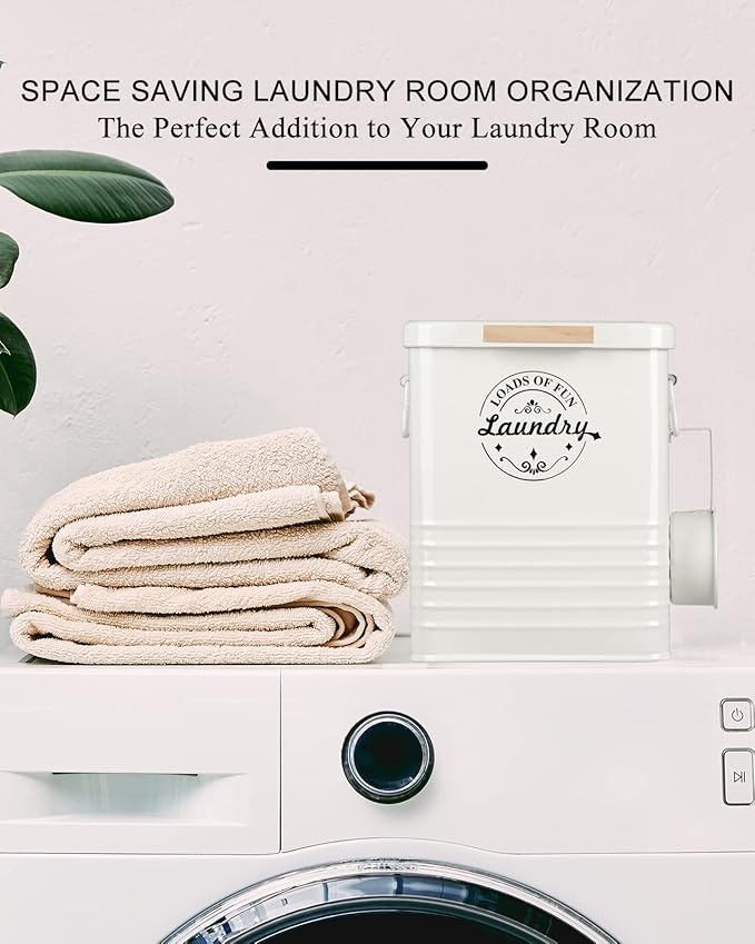 Laundry Detergent Powder Container Dispenser Holder for Laundry Room Organization. Metal Laundry Soap Dispenser with Scoop and Lid. Modern Farmhouse Laundry Room Decor and Accessories (Cream)