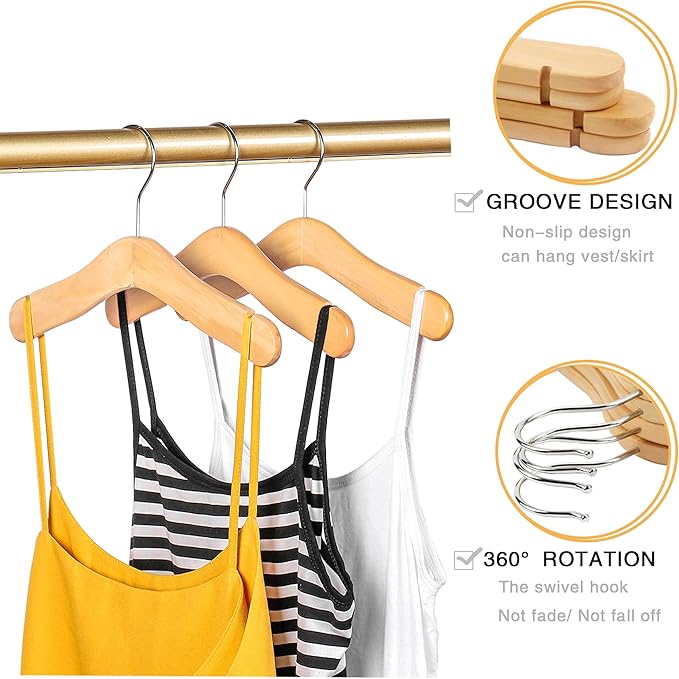 10pcs Children's Wooden Hangers - Natural Wooden Kids Coat Hangers (9.4 inches) for Baby Clothes Closet