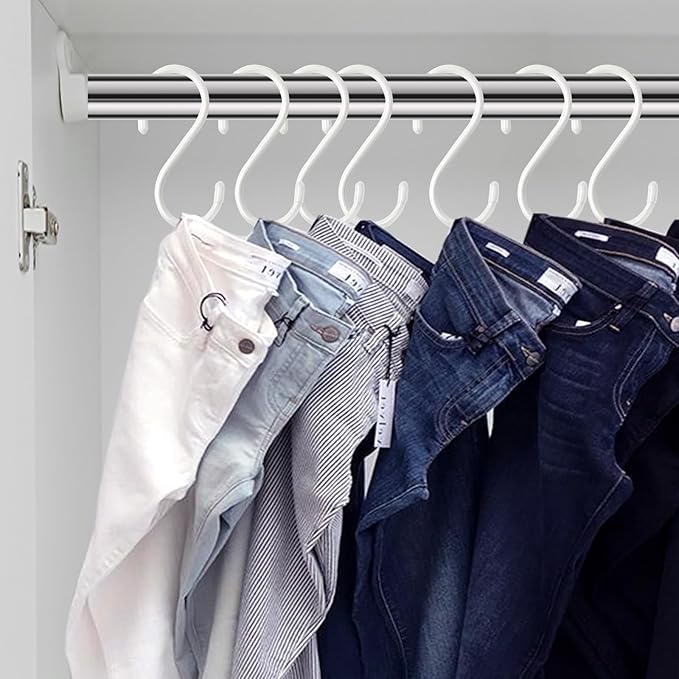 HiGift 12 Pack 5 Inch White S Hooks: Heavy Duty Steel, Rubber Coated, Non Slip, Rust Resistant, Hanging Hooks for Plants, Clothes, Kitchen, Garden, Office