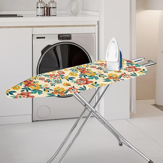 Flowers Butterfly Standard Size Iron Pad Covers Tolerates High Temperature Anti-Dirty Durable Ironing Board Replacement Cover with Hook and Loop Fastener Strap