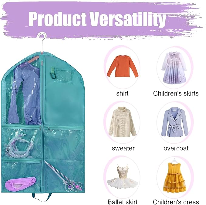 Dance Costume Garment Bags for Dancers,Garment Bag 40 Inch for Dance Competitions,Garment Bags For Travel Hanging Clothes,Waterproof Hanging Clohtes Storage Garment Bag. (1 Pack Green, 40")