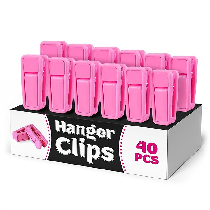 40Pcs Baby Clothes Hangers Clips for Hanging - Non Slip Hangers Clip for Clothes Pant Clips for Hangers Plastic Finger Clips - Skirt Hangers Pink Clips Small Clips for Hangers Plastic Towel Clip