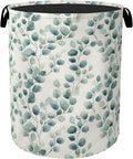Sage Green Plant Large Clothes Hamper Bag - Laundry Basket with Handles, Space Saving Foldable Design for Nursery